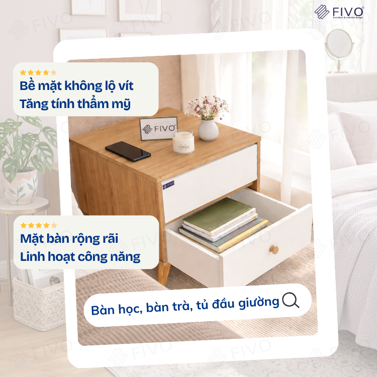 Bàn Trang Điểm Mini Ngồi Bệt Gương Gập Đa Năng FV02 FIVO, Kết Hợp Làm Bàn Học, Hộc Kéo Rộng Rãi, Thiết Kế Không Lộ Vít