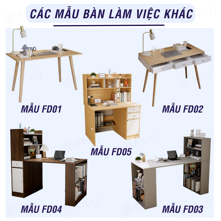Bộ Bàn Ghế Làm Việc Kết Hợp Kệ Sách FD04 FIVO, Gỗ Chống Ẩm Cao Cấp, Thiết Kế 3 Trong 1