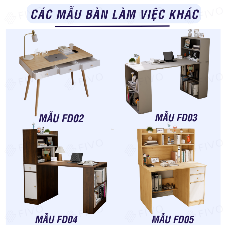 Bộ Bàn Ghế Làm Việc Kết Hợp Kệ Sách FD03 FIVO Tích Hợp Xoay Chiều 2in1, Ngăn Kệ Rộng Rãi, Dễ Dàng Lắp Ráp