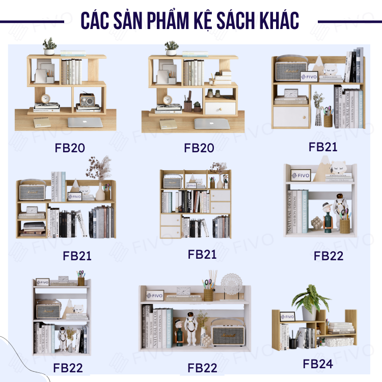 Kệ Sách Gỗ Để Bàn FB23 FIVO Điều Chỉnh Linh Hoạt, Lắp Ghép Tiện Lợi, Decor Đẹp Cho Góc Làm Việc Và Học Tập