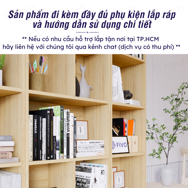 Kệ Sách Gỗ 5 Tầng FB73 FIVO, Kèm Tấm Lưng Chắc Chắn, Đa Dạng Màu Sắc