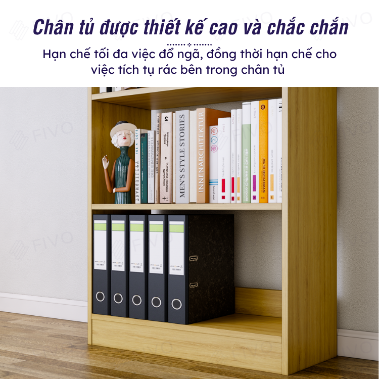 Kệ Sách Gỗ 5 Tầng FB74 FIVO, Kèm Thanh Chặn Chắc Chắn, Đa Dạng Màu Sắc