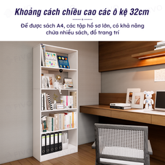 Kệ Sách Gỗ 5 Tầng FB74 FIVO, Kèm Thanh Chặn Chắc Chắn, Đa Dạng Màu Sắc