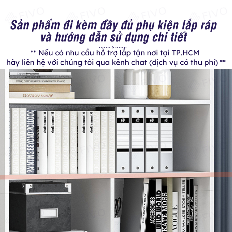 Kệ Sách Gỗ Để Sàn FB70 FIVO, Tấm Lưng Dày, Đa Dạng Màu Sắc, Dễ Dàng Lắp Ráp