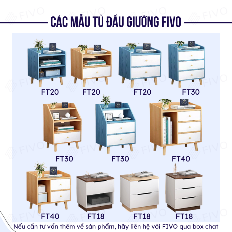 Tủ Đầu Giường Gỗ FT18 FIVO, Tay Cầm Vát Thẩm Mỹ, Dễ Dàng Lắp Ráp