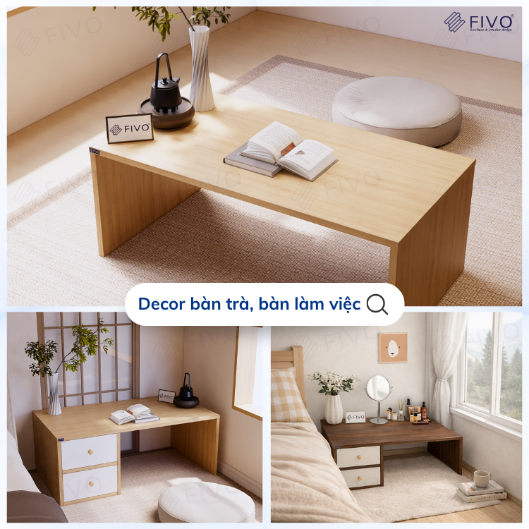 Bàn Trang Điểm Gỗ Ngồi Bệt Có Ngăn Kéo FV01 FIVO, Linh Hoạt Làm Bàn Học Bàn Trà, Không Lộ Vít Bề Mặt, Đa Dạng Bảy Màu