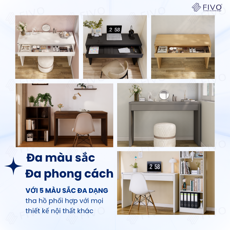 Bàn Trang Điểm Gỗ MDF Cao Cấp Có Ngăn Kéo FV41 FIVO, Kết Hợp Làm Bàn Nail Bàn Làm Việc, Gỗ Dày 34MM, Ray Trượt Mượt Mà