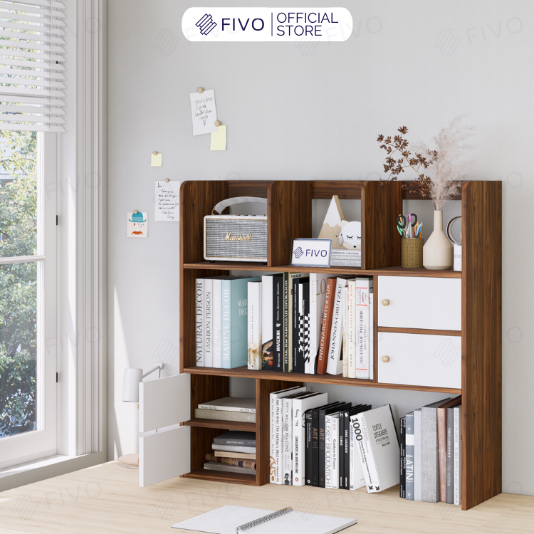 Kệ Sách Để Bàn Học FB21 FIVO Cao Cấp Màu Gỗ, Trắng, Xám và Walnut, Hộc Tủ Rộng Rãi, Đa Dạng Mẫu Mã, Màu Sắc
