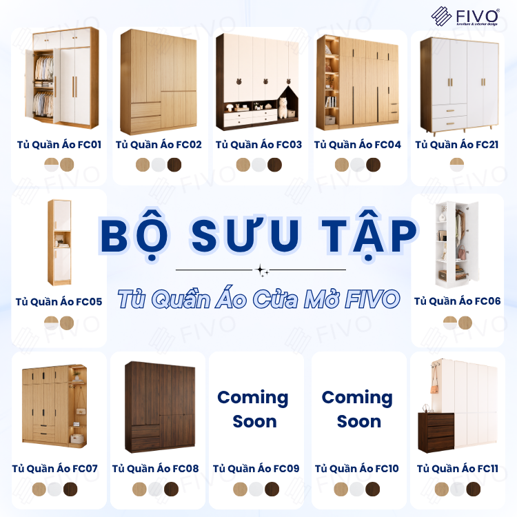 Tủ Quần Áo Gỗ Cửa Lùa FC36 FIVO, Gỗ Dày 17mm Sâu 60cm, Kèm Hệ Trang Trí, Freeship+Free Lắp Đặt, Trả Góp 0%