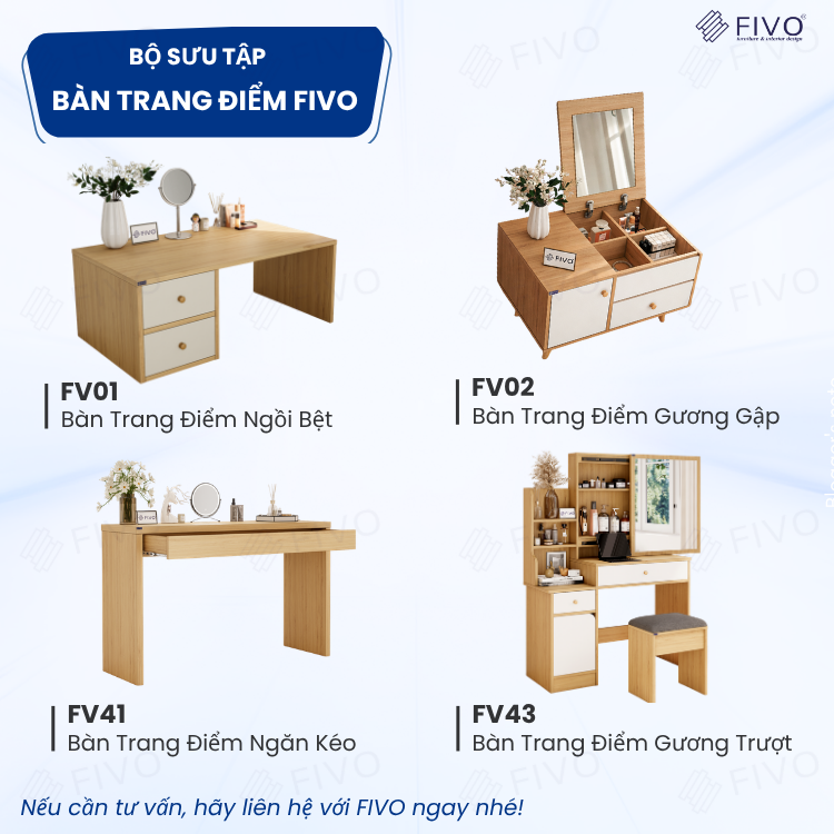 Bàn Trang Điểm Mini Ngồi Bệt Gương Gập Đa Năng FV02 FIVO, Kết Hợp Làm Bàn Học, Hộc Kéo Rộng Rãi, Thiết Kế Không Lộ Vít