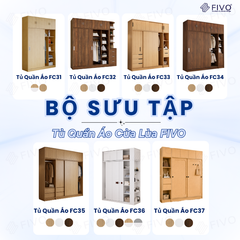 Tủ Quần Áo Gỗ Cửa Lùa FC36 FIVO, Gỗ Dày 17mm Sâu 60cm, Kèm Hệ Trang Trí, Freeship+Free Lắp Đặt, Trả Góp 0%