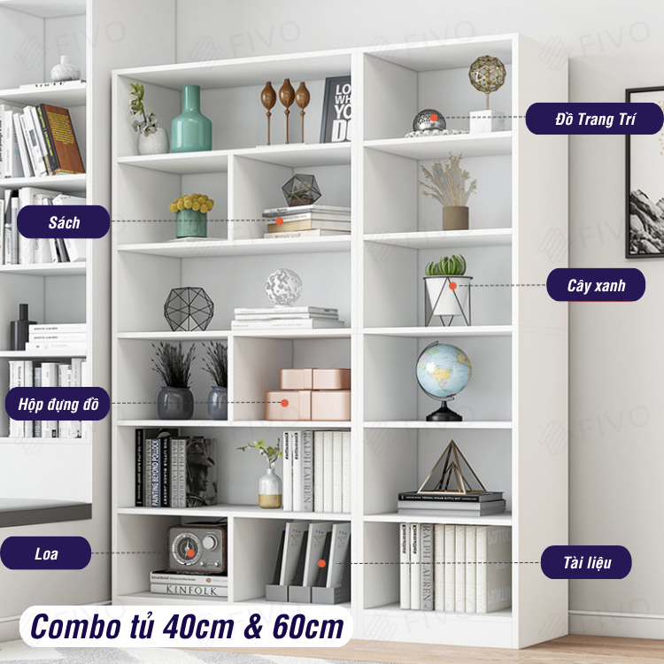 Kệ Sách Gỗ Để Sàn FB70 FIVO, Tấm Lưng Dày, Đa Dạng Màu Sắc, Dễ Dàng Lắp Ráp
