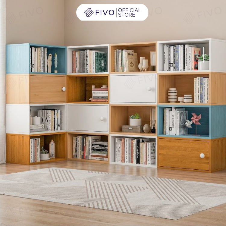 Kệ Sách Gỗ Tổ Ong FB03 FIVO, Tấm Lưng Chắc Chắn, Hộc Tủ Rộng Rãi, Decor Linh Hoạt, Đa Dạng Màu Sắc