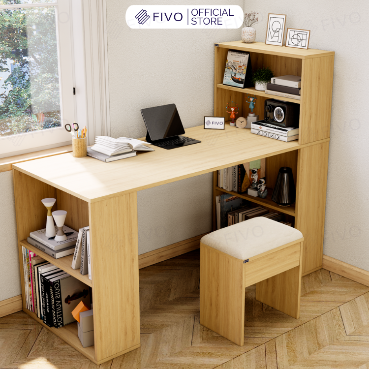 Bộ Bàn Ghế Làm Việc Kết Hợp Kệ Sách FD03 FIVO Tích Hợp Xoay Chiều 2in1, Ngăn Kệ Rộng Rãi, Dễ Dàng Lắp Ráp