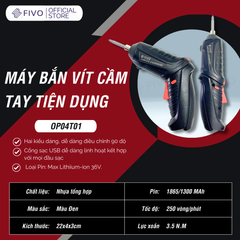 Máy Bắn Vít Cầm Tay Không Dây OP04 FIVO, Linh Động 2 Kiểu Dáng, Tặng Kèm Dây Sạc Và 1 Đầu Vít, Nhỏ Gọn Tiện Dụng