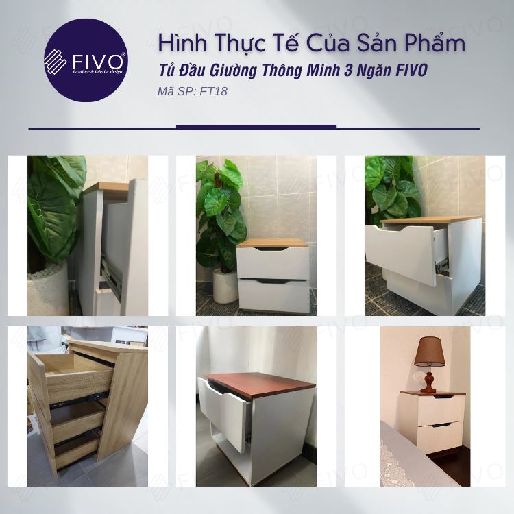 Tủ Đầu Giường Gỗ FT18 FIVO, Tay Cầm Vát Thẩm Mỹ, Dễ Dàng Lắp Ráp