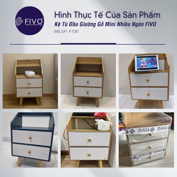 Tủ Đầu Giường Gỗ FT30 FIVO, Có Hộc Lưu Trữ, Mặt Tủ Rộng Tiện Dụng, Phong Cách Châu Âu