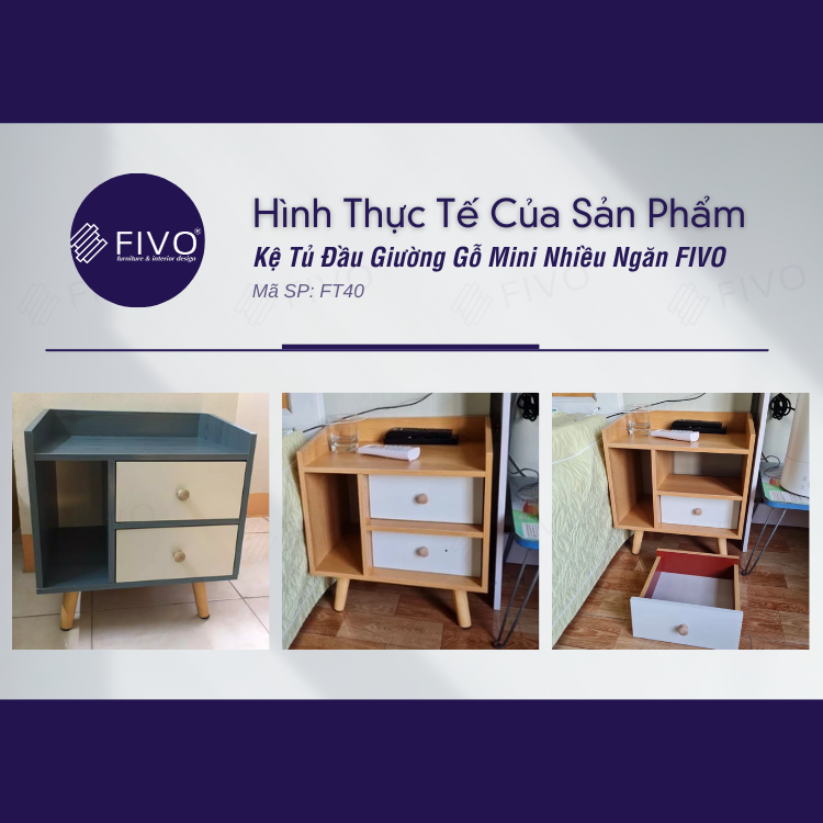 Tủ Đầu Giường Mini Nhiều Ngăn FT40 FIVO, Kệ Tab Đầu Giường Gỗ Phong Cách Châu Âu, Decor Phòng Ngủ Sang Trọng