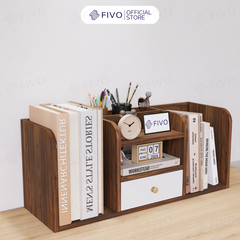 Kệ Sách Gỗ Đẹp Để Bàn FB26 FIVO Cao Cấp Có Hộc, Tiết Kiệm Diện Tích, Bo Góc Thẩm Mĩ
