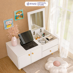 Bàn Trang Điểm Mini Ngồi Bệt Gương Gập Đa Năng FV02 FIVO, Kết Hợp Làm Bàn Học, Hộc Kéo Rộng Rãi, Thiết Kế Không Lộ Vít
