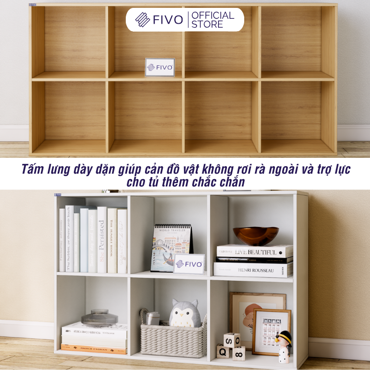 Kệ Sách Gỗ Tổ Ong FB04 FIVO 6-8 Ô, Tấm Lưng Chắc Chắn, Hộc Tủ Rộng Rãi, Gia Công Tỉ Mĩ, Decor Đẹp