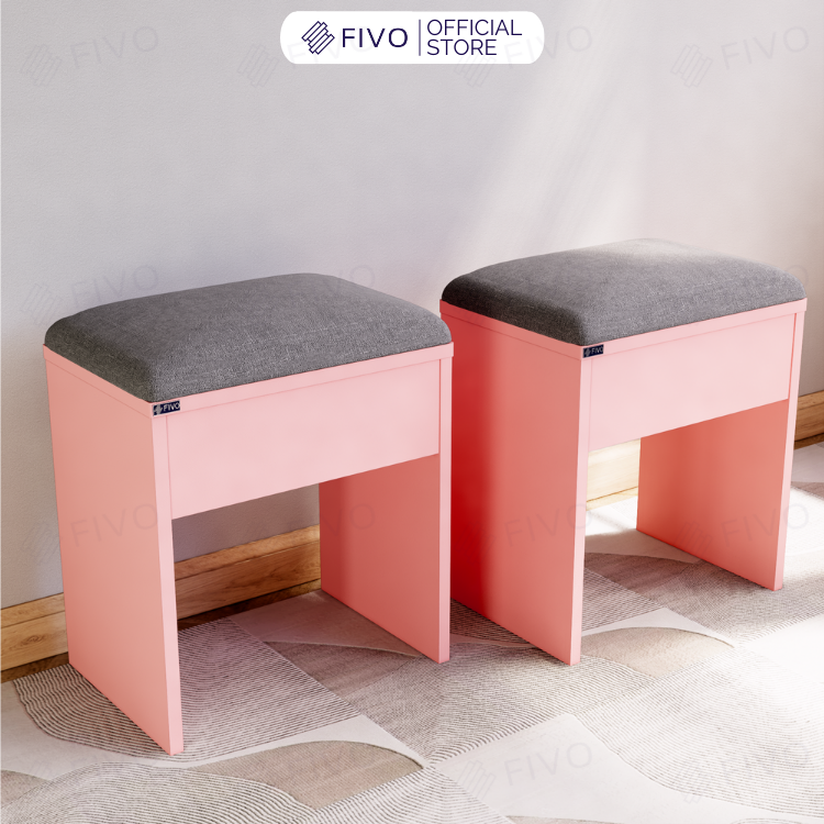 Ghế Đôn Nệm Nhung Bàn Học, Bàn Trang Điểm FG01 FIVO, Gỗ MDF Chống Ẩm Chịu Lực Lên Đến 300Kg, Thiết Kế Nhỏ Gọn Sang Trọng