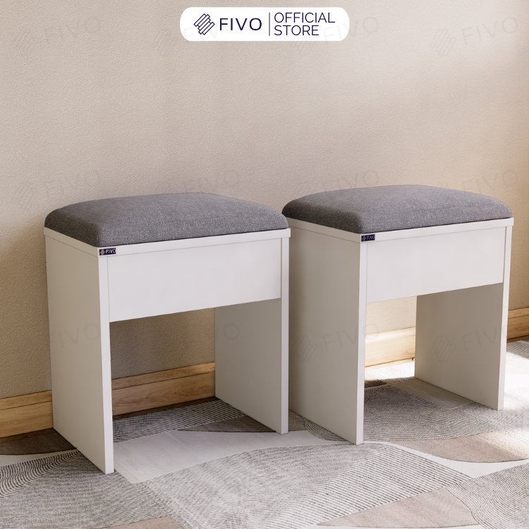 Ghế Đôn Nệm Nhung Bàn Học, Bàn Trang Điểm FG01 FIVO, Gỗ MDF Chống Ẩm Chịu Lực Lên Đến 300Kg, Thiết Kế Nhỏ Gọn Sang Trọng