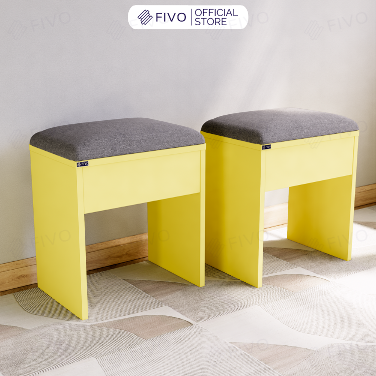 Ghế Đôn Nệm Nhung Bàn Học, Bàn Trang Điểm FG01 FIVO, Gỗ MDF Chống Ẩm Chịu Lực Lên Đến 300Kg, Thiết Kế Nhỏ Gọn Sang Trọng
