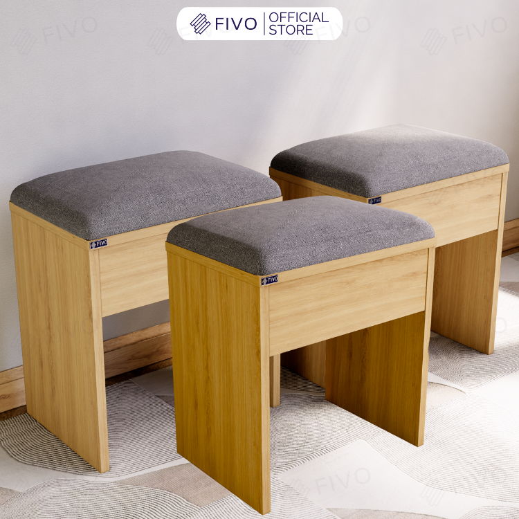 Ghế Đôn Nệm Nhung Bàn Học, Bàn Trang Điểm FG01 FIVO, Gỗ MDF Chống Ẩm Chịu Lực Lên Đến 300Kg, Thiết Kế Nhỏ Gọn Sang Trọng