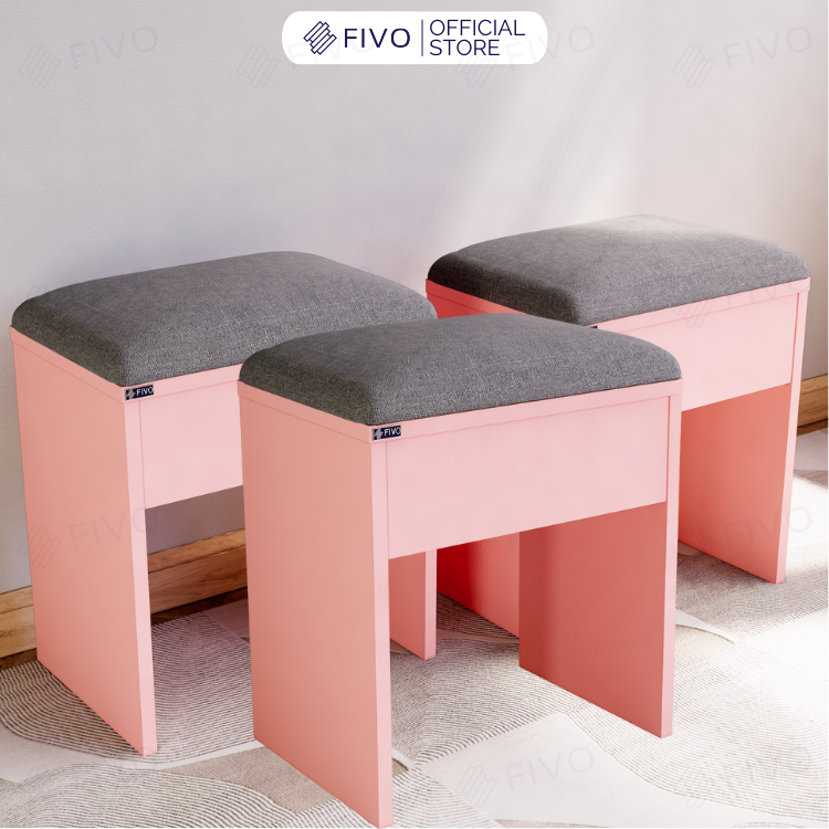 Ghế Đôn Nệm Nhung Bàn Học, Bàn Trang Điểm FG01 FIVO, Gỗ MDF Chống Ẩm Chịu Lực Lên Đến 300Kg, Thiết Kế Nhỏ Gọn Sang Trọng