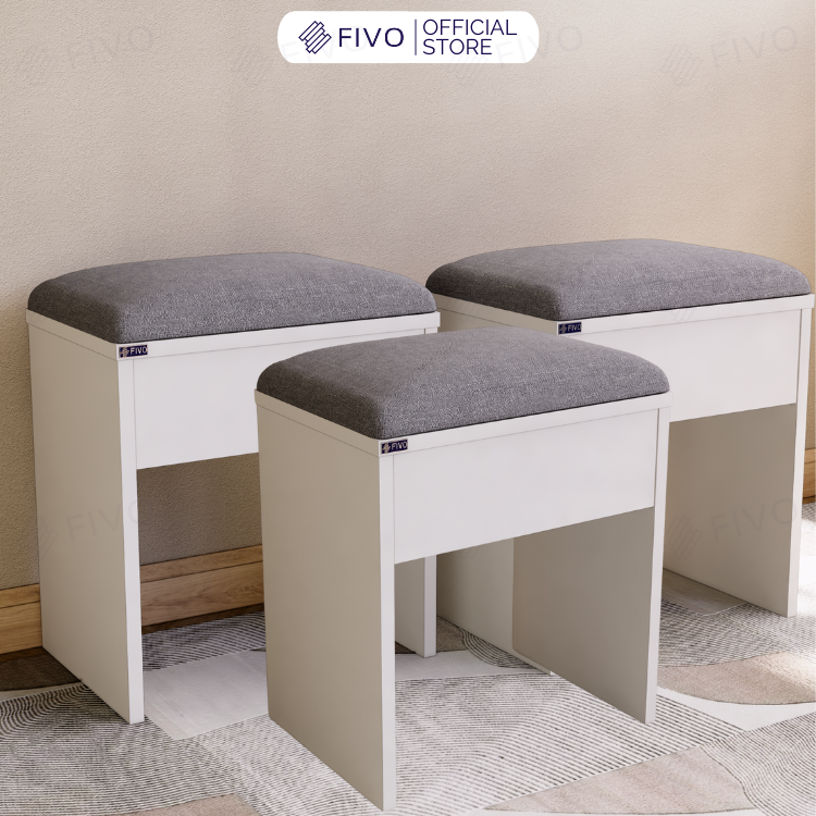 Ghế Đôn Nệm Nhung Bàn Học, Bàn Trang Điểm FG01 FIVO, Gỗ MDF Chống Ẩm Chịu Lực Lên Đến 300Kg, Thiết Kế Nhỏ Gọn Sang Trọng