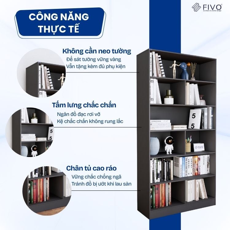 Kệ Sách Gỗ Để Sàn FB70 FIVO, Tấm Lưng Dày, Đa Dạng Màu Sắc, Dễ Dàng Lắp Ráp