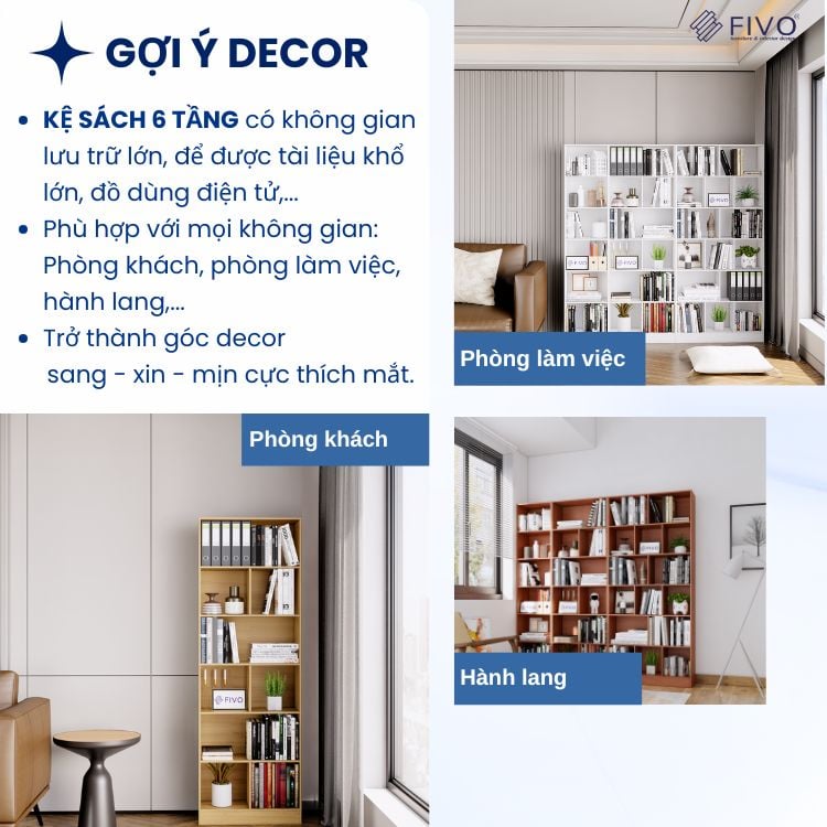 Kệ Sách Gỗ Để Sàn FB70 FIVO, Tấm Lưng Dày, Đa Dạng Màu Sắc, Dễ Dàng Lắp Ráp