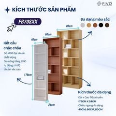 Kệ Sách Gỗ Để Sàn FB70 FIVO, Tấm Lưng Dày, Đa Dạng Màu Sắc, Dễ Dàng Lắp Ráp