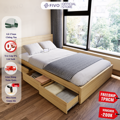Giường Ngủ Gỗ MDF Chống Ẩm FN03 FIVO, Giường Đôi Cao Cấp Có 3 Ngăn Kéo Tiện Lợi, Nhiều Kích Thước, Free Lắp Đặt + Freeship TPHCM, Trả Góp 0%
