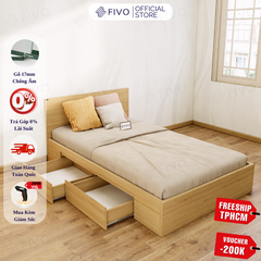 Giường Ngủ Gỗ MDF Chống Ẩm FN02 FIVO, Giường Đôi Cao Cấp Có 2 Ngăn Kéo Đựng Đồ, Nhiều Kích Thước, Freeship TPHCM