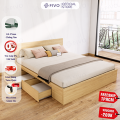Giường Ngủ Gỗ MDF Chống Ẩm FN02 FIVO, Giường Đôi Cao Cấp Có 2 Ngăn Kéo Đựng Đồ, Nhiều Kích Thước, Freeship TPHCM