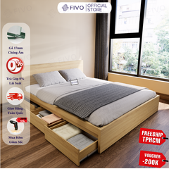 Giường Ngủ Gỗ MDF Chống Ẩm FN03 FIVO, Giường Đôi Cao Cấp Có 3 Ngăn Kéo Tiện Lợi, Nhiều Kích Thước, Free Lắp Đặt + Freeship TPHCM, Trả Góp 0%