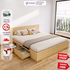 Giường Ngủ Gỗ MDF Chống Ẩm FN02 FIVO, Giường Đôi Cao Cấp Có 2 Ngăn Kéo Đựng Đồ, Nhiều Kích Thước, Freeship TPHCM
