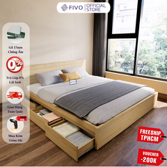 Giường Ngủ Gỗ MDF Chống Ẩm FN03 FIVO, Giường Đôi Cao Cấp Có 3 Ngăn Kéo Tiện Lợi, Nhiều Kích Thước, Free Lắp Đặt + Freeship TPHCM, Trả Góp 0%