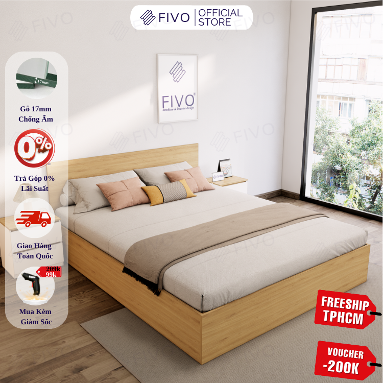 Giường Ngủ Gỗ FN01 FIVO, Đa Dạng Kích Thước & Màu Sắc, Freeship + Free lắp đặt