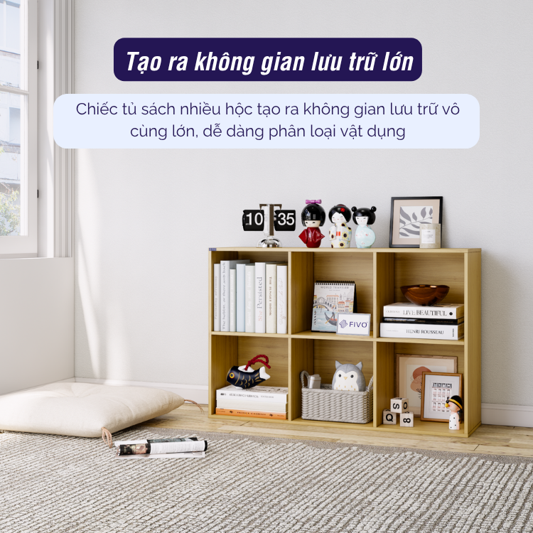 Kệ Sách Gỗ Tổ Ong FB04 FIVO 6-8 Ô, Tấm Lưng Chắc Chắn, Hộc Tủ Rộng Rãi, Gia Công Tỉ Mĩ, Decor Đẹp