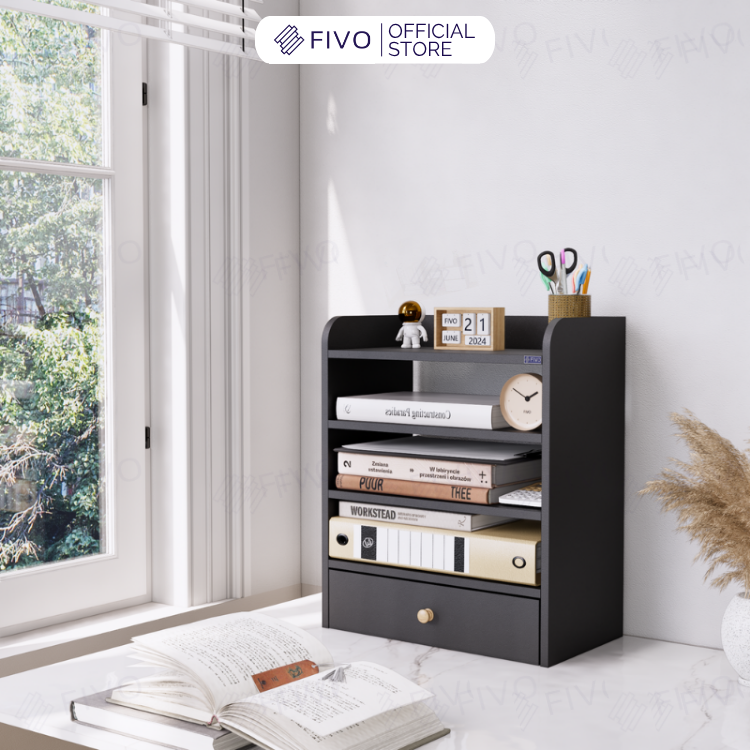 Kệ Sách Gỗ Để Bàn FB27 FIVO Tối Ưu Chiều Dọc, Tích Hợp Ngăn Kéo Kín, Đa Dạng Màu Sắc, Dễ Dàng Lắp Ráp