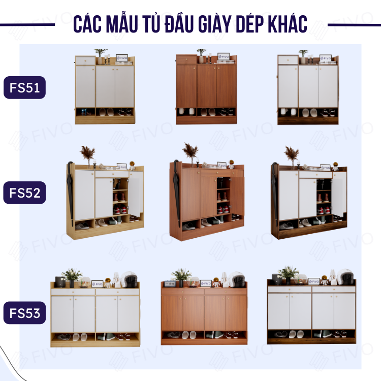 Tủ Kệ Giày Gỗ MDF FS54 FIVO, Gỗ Dày 17mm Phủ Melamine Chống Ẩm, Tối Ưu Không Gian, Tiết Kiệm Diện Tích