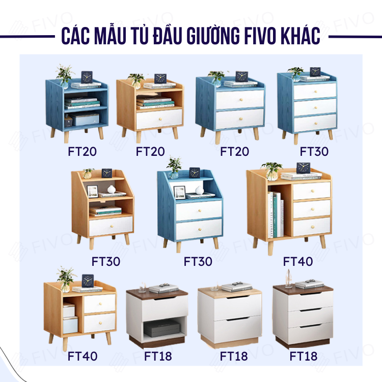Tủ Đầu Giường Gỗ FT19 FIVO, Thiết Kế Hiện Đại, Đa Dạng Tùy Chọn, Dễ Dàng Lắp Ráp