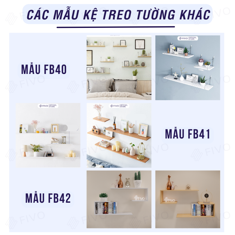 Kệ Sách Gỗ Treo Tường Chữ J FB42 FIVO, Lắp Đặt Dễ Dàng, Chống Ẩm, Chịu Lực Tốt