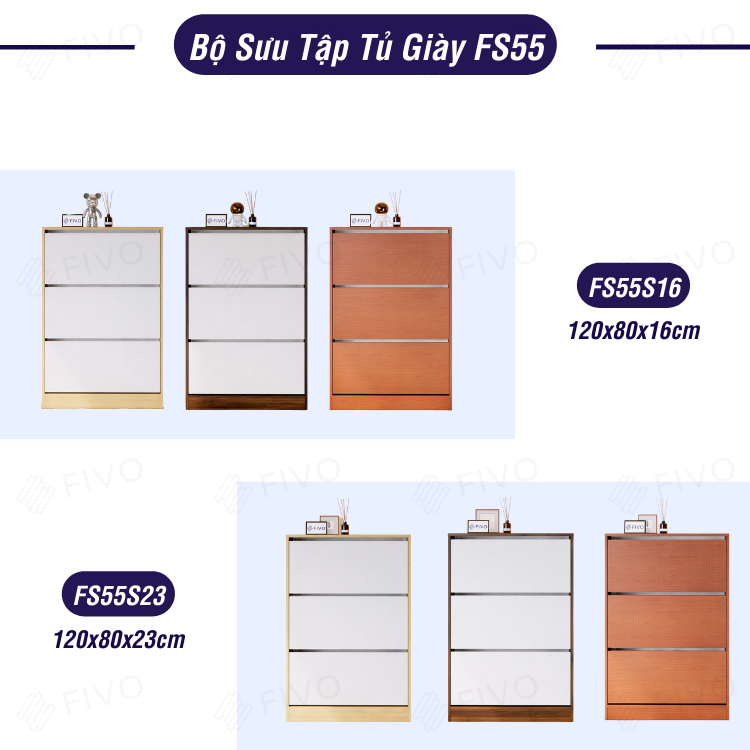Tủ Gỗ Đựng Giày Cửa Lật Thông Minh FS55 FIVO, 3 Tầng Đa Năng, Tiết Kiệm Diện Tích