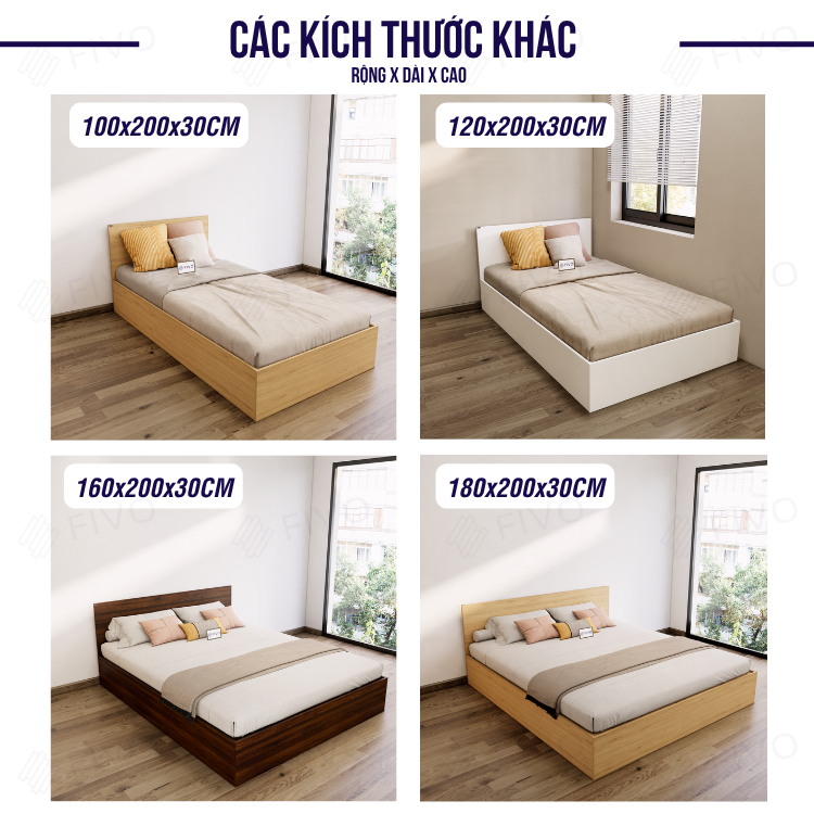Giường Ngủ Gỗ FN01 FIVO, Đa Dạng Kích Thước & Màu Sắc, Freeship + Free lắp đặt