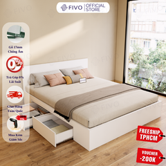 Giường Ngủ Gỗ MDF Chống Ẩm FN02 FIVO, Giường Đôi Cao Cấp Có 2 Ngăn Kéo Đựng Đồ, Nhiều Kích Thước, Freeship TPHCM