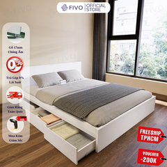 Giường Ngủ Gỗ MDF Chống Ẩm FN03 FIVO, Giường Đôi Cao Cấp Có 3 Ngăn Kéo Tiện Lợi, Nhiều Kích Thước, Free Lắp Đặt + Freeship TPHCM, Trả Góp 0%